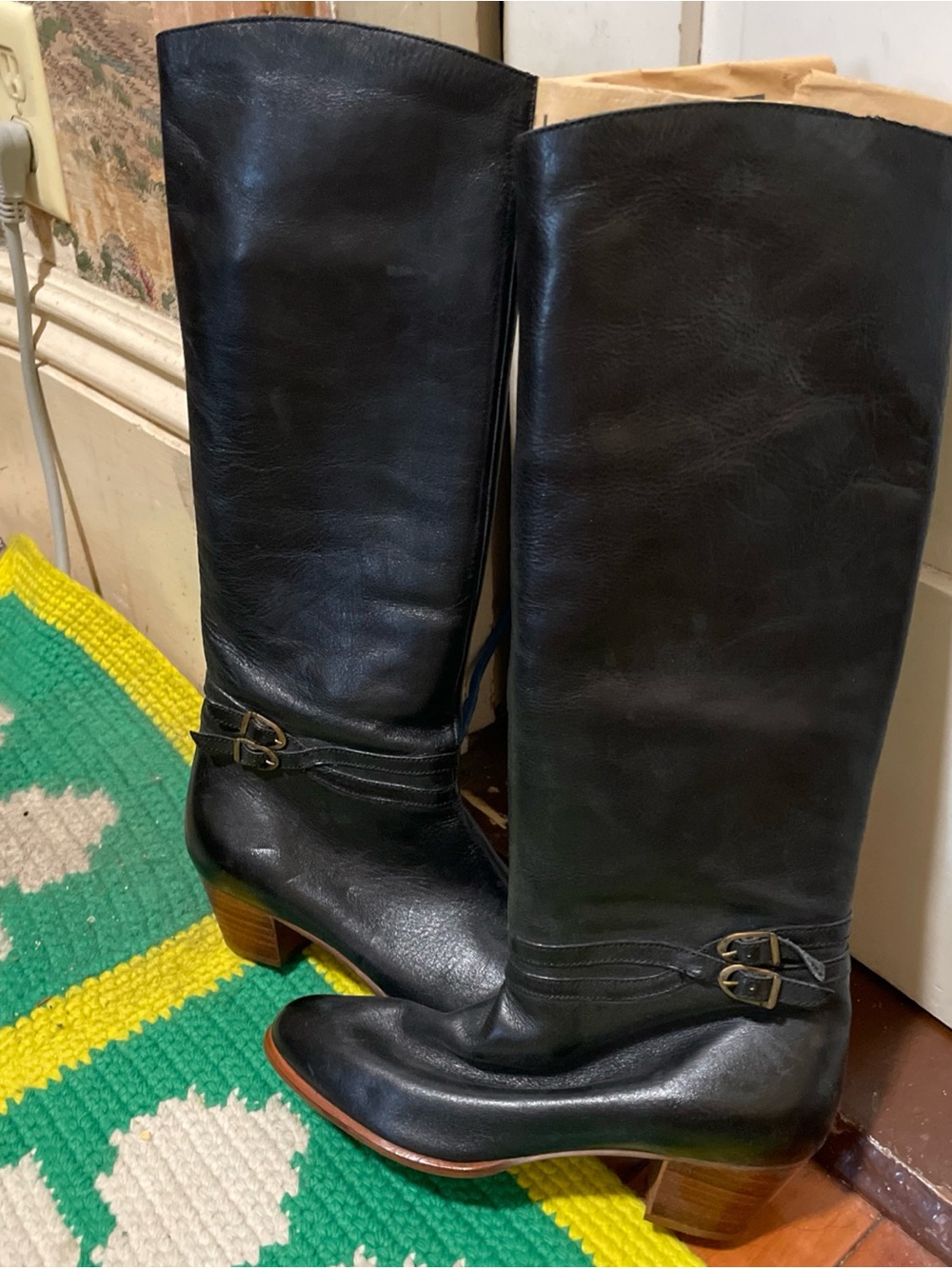 Classic Black Leather High Shaft Heeled Boots